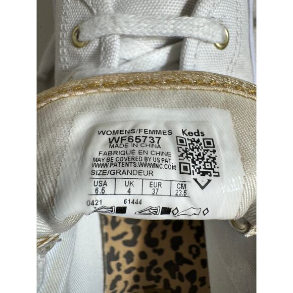 Keds womens sneakers white platform canvas Cheetah print insoles & gold  Sz 6.5 - Picture 8 of 10